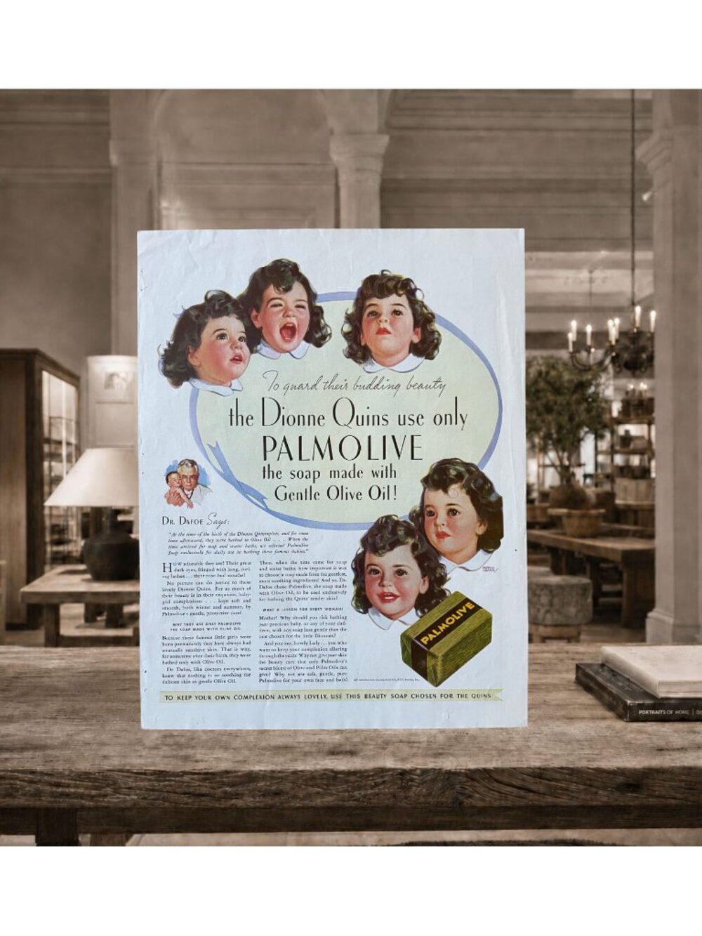 1936 Dionne Quintuplets Palmolive Soap Original Vintage Color Advertising Page